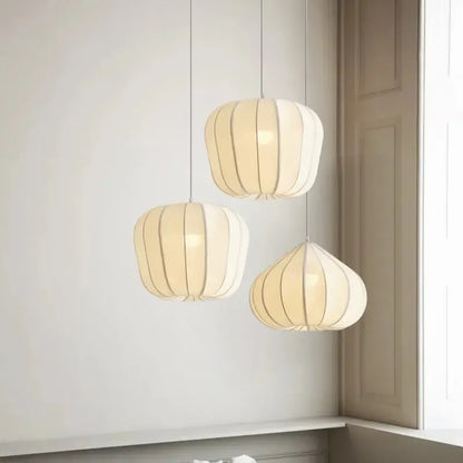 Japanese Wabi Sabi White Fabric Pendant Light