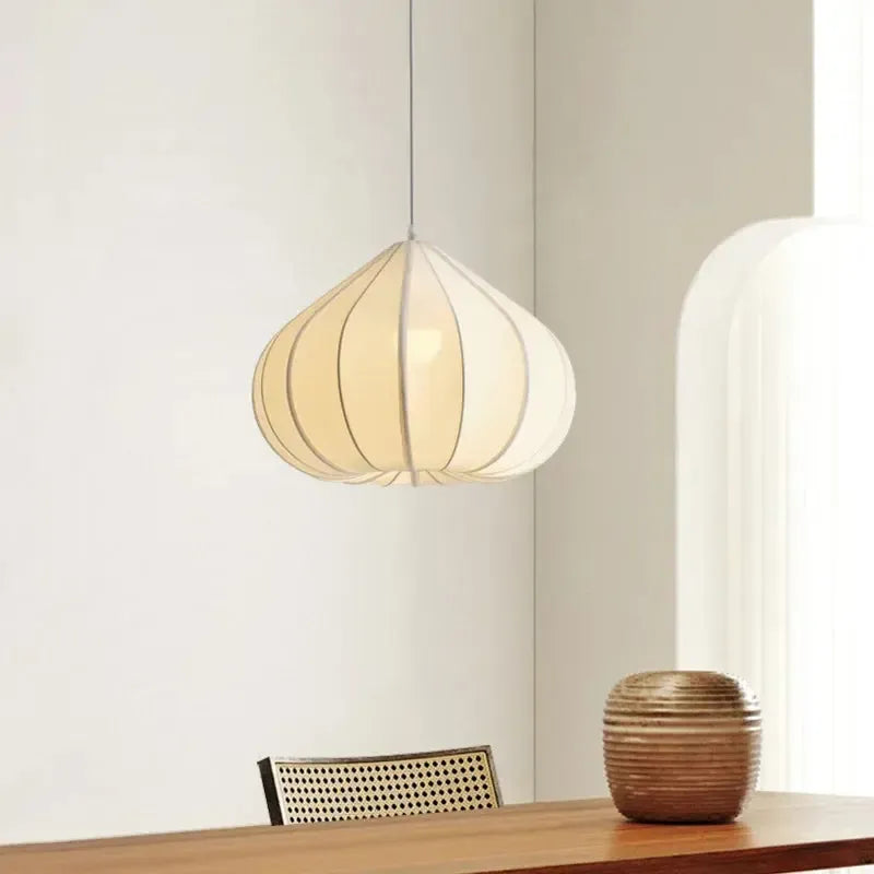 Japanese Wabi Sabi White Fabric Pendant Light