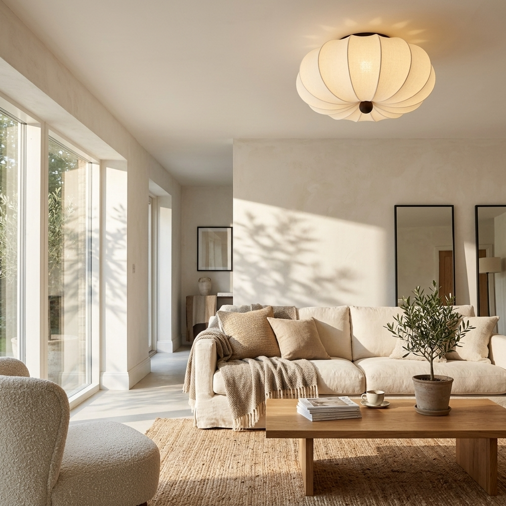 Japanese Vintage Fabric Curved Ceiling Light