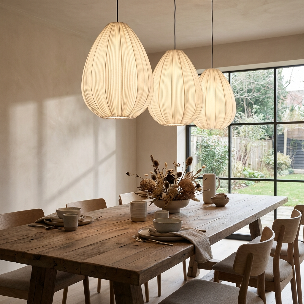 Japanese Wabi-Sabi Pleated Fabric Pendant Light