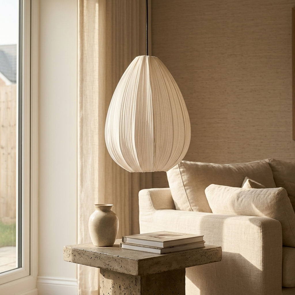 Japanese Wabi-Sabi Pleated Fabric Pendant Light