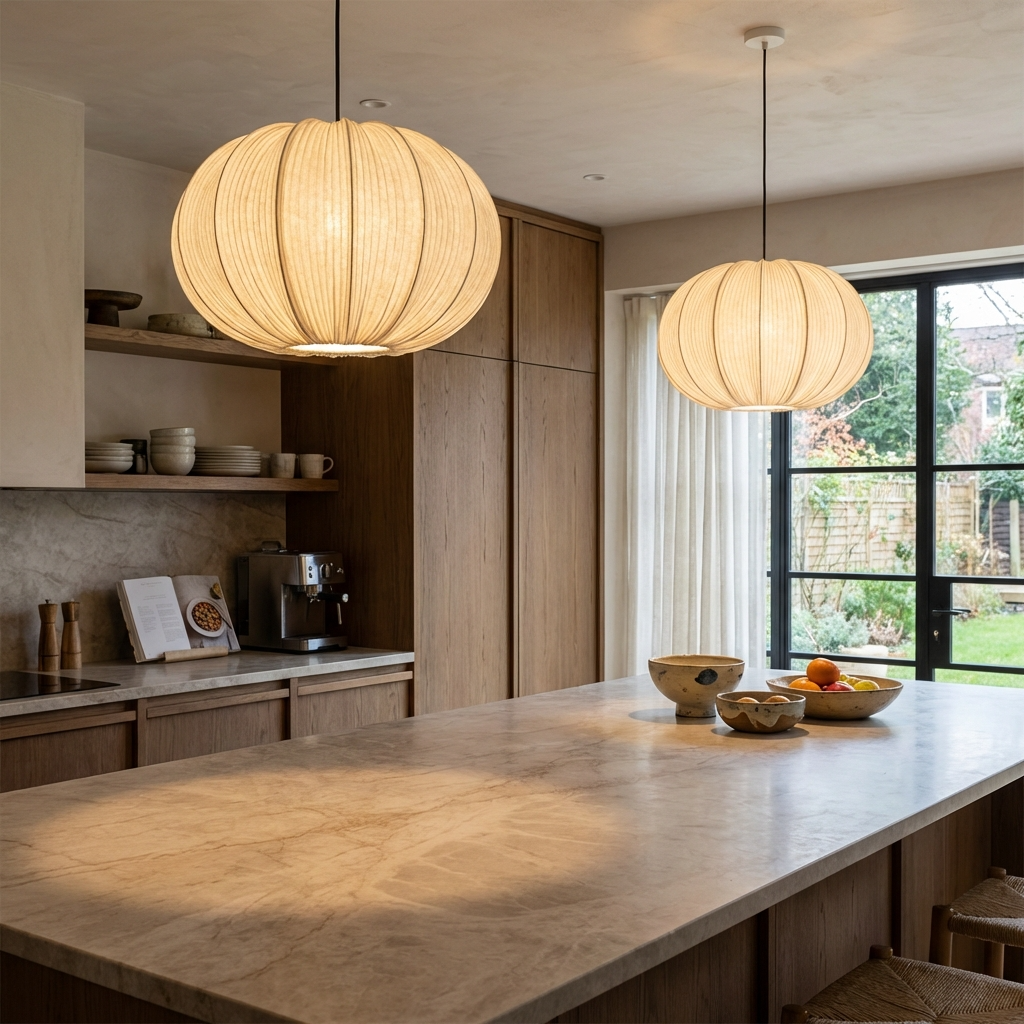 Japanese Wabi-Sabi Pleated Fabric Pendant Light