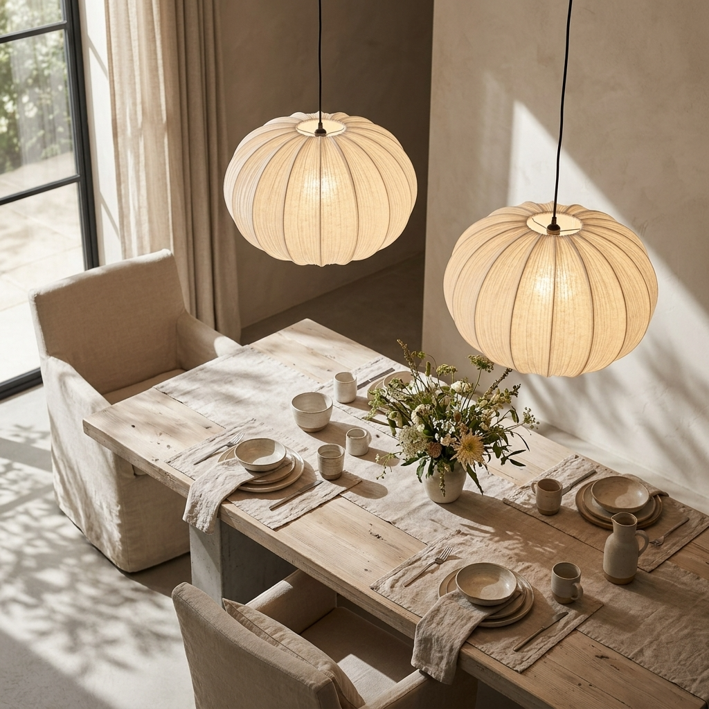 Japanese Wabi-Sabi Pleated Fabric Pendant Light