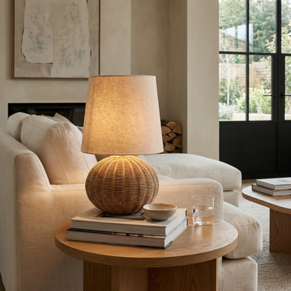 Japanese Wabi Sabi Handmade Rattan Table Lamp