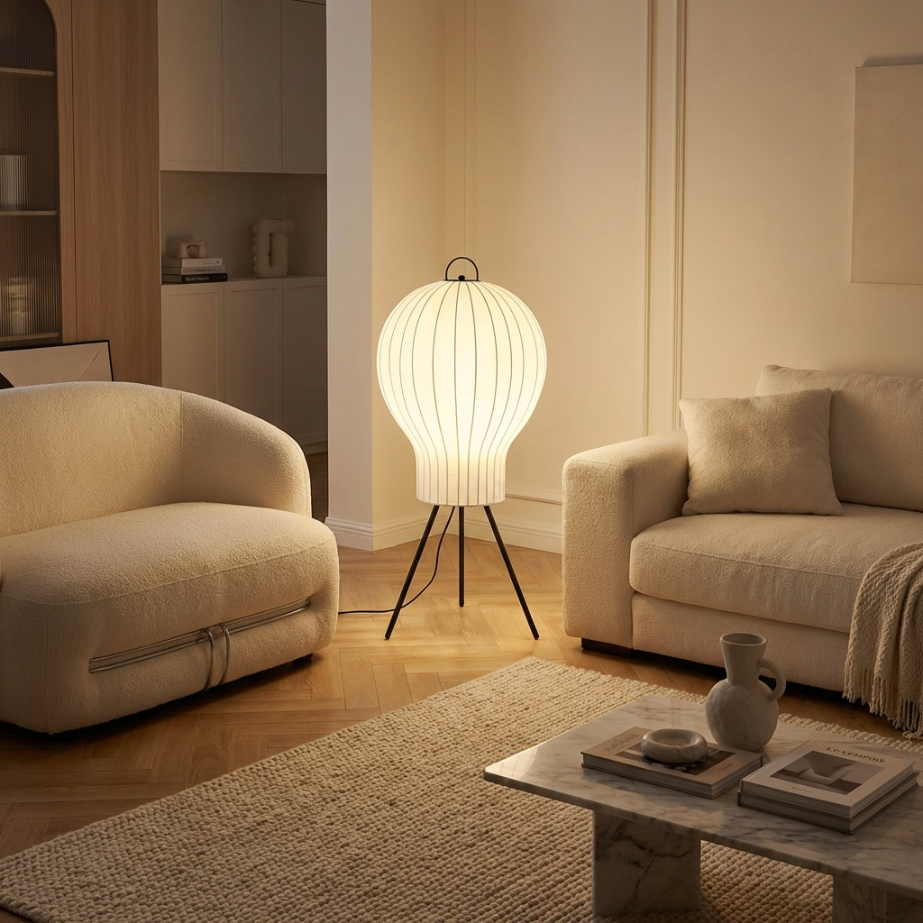 Japanese Wabi Sabi Silk 3 Leg Floor Lamp