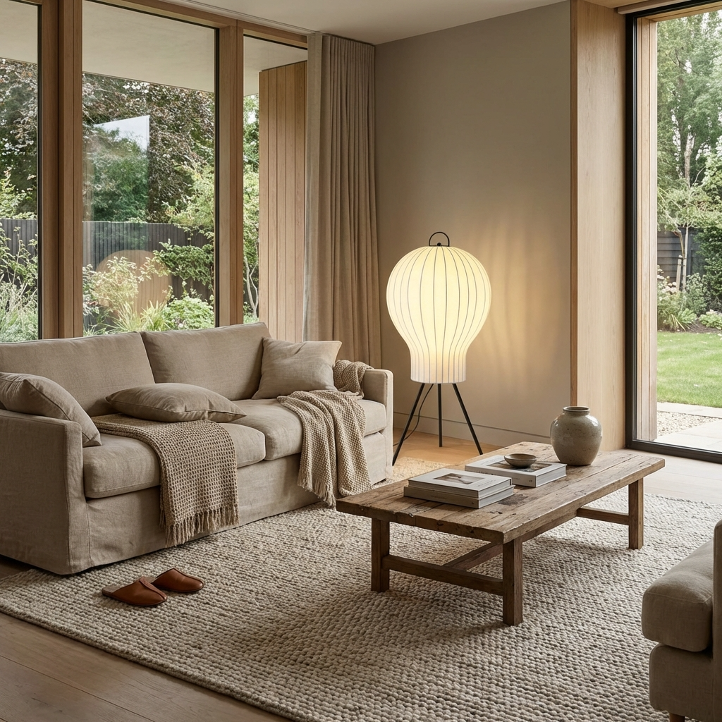 Japanese Wabi Sabi Silk 3 Leg Floor Lamp