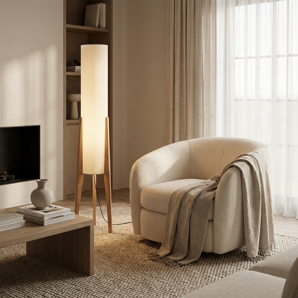 Japanese Wabi Sabi Solid Wood Floor Lamp - Minimalist Walnut