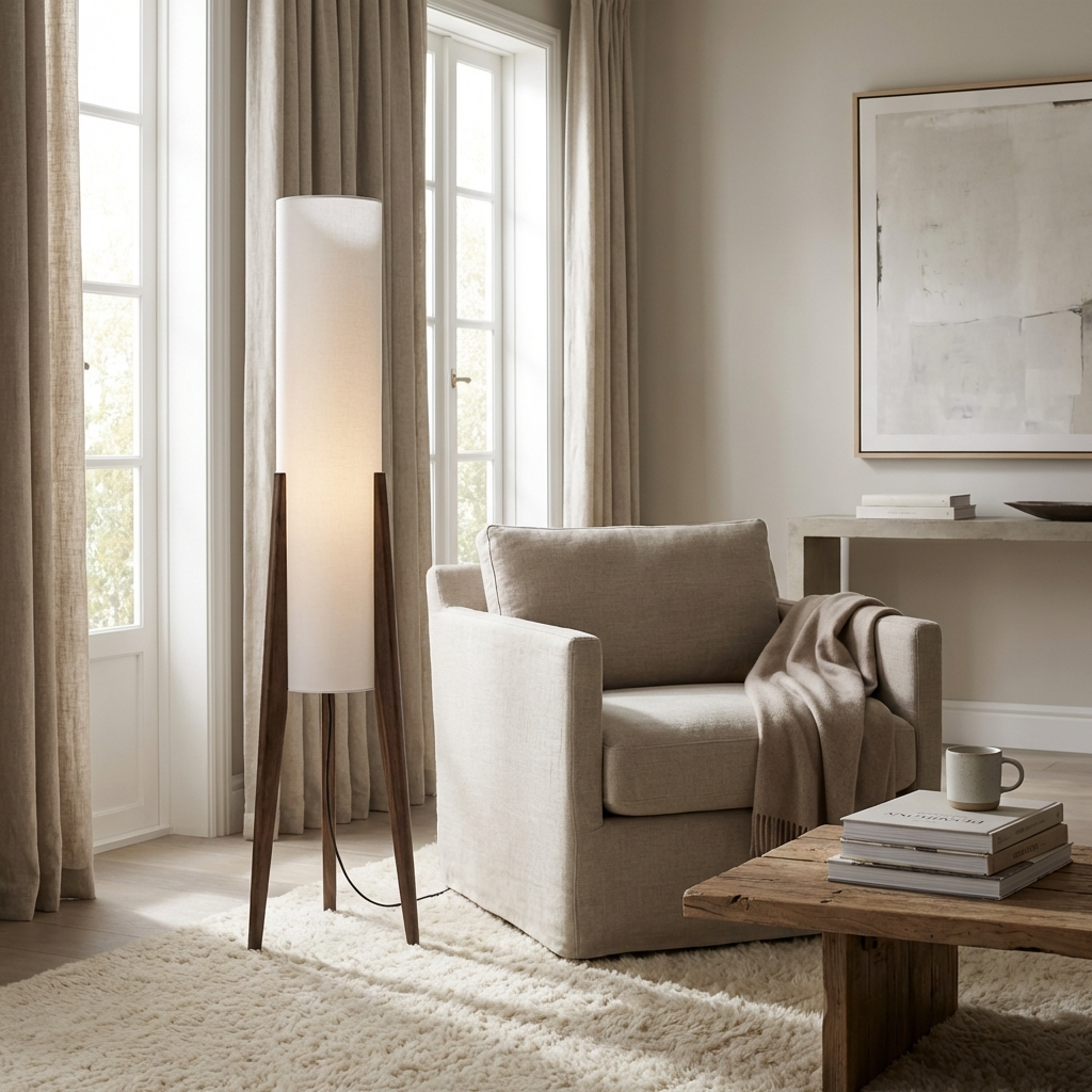 Japanese Wabi Sabi Solid Wood Floor Lamp - Minimalist Walnut