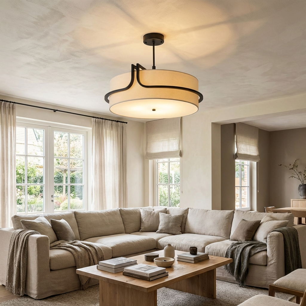 Japanese Wabi Sabi White Circular Fabric Chandelier