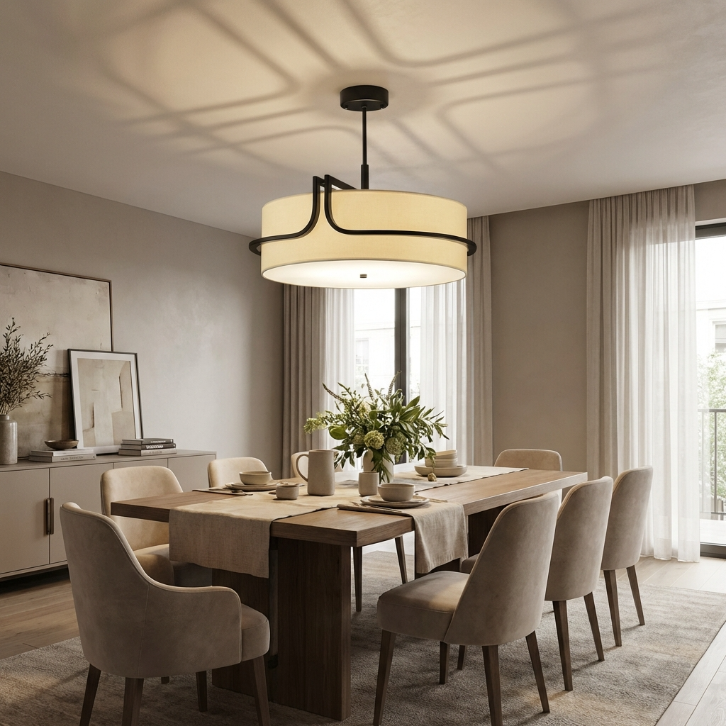 Japanese Wabi Sabi White Circular Fabric Chandelier