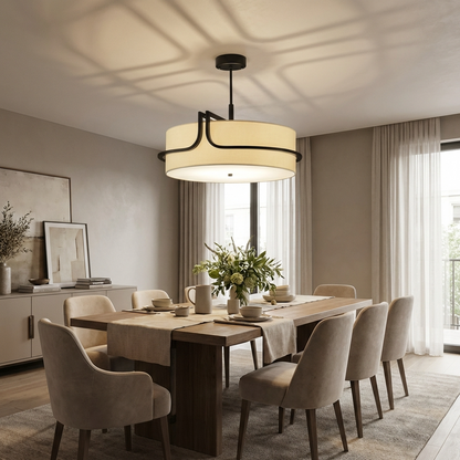 Japanese Wabi Sabi White Circular Fabric Chandelier