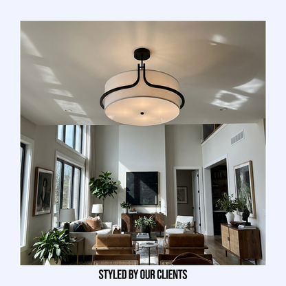 Japanese Wabi Sabi White Circular Fabric Chandelier