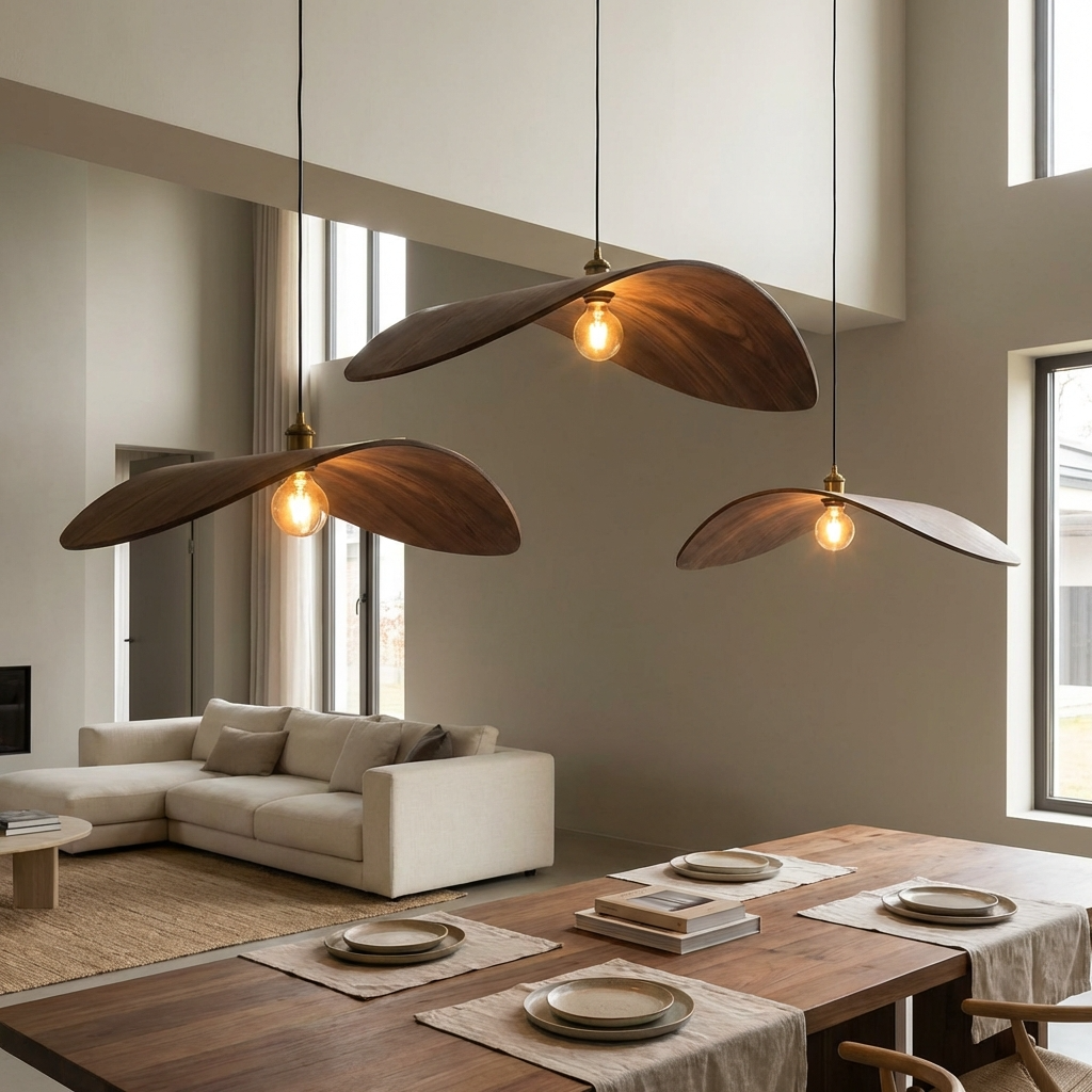 Japanese Zen Wabi Sabi Walnut Ceiling Pendant