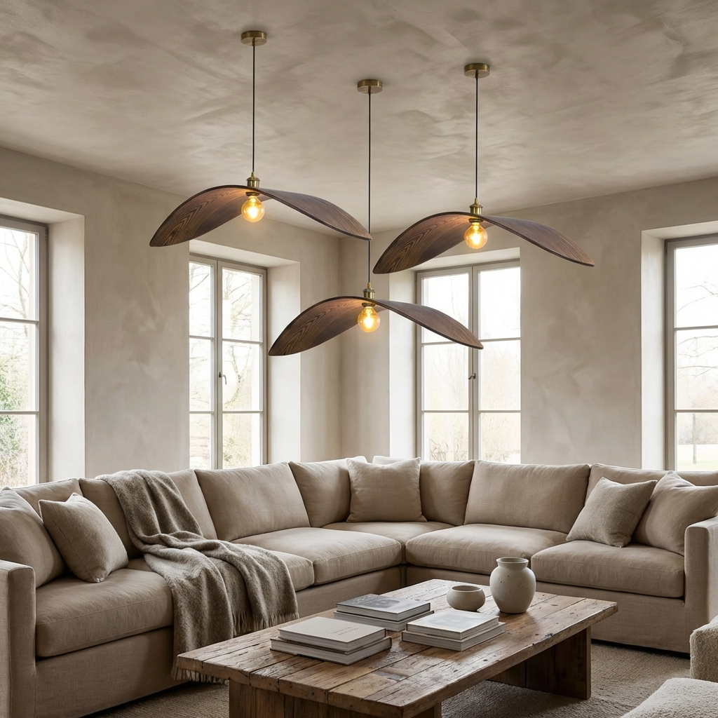 Japanese Zen Wabi Sabi Walnut Ceiling Pendant