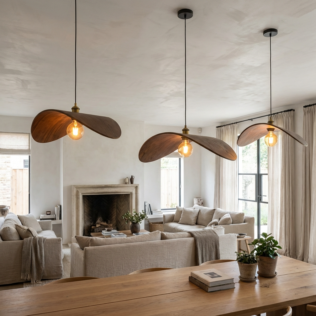Japanese Zen Wabi Sabi Walnut Ceiling Pendant