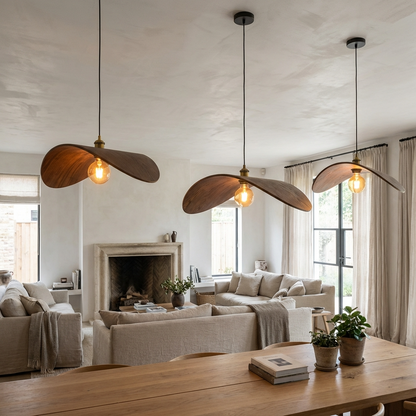 Japanese Zen Wabi Sabi Walnut Ceiling Pendant
