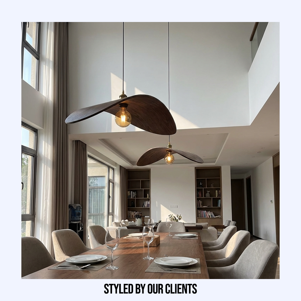Japanese Zen Wabi Sabi Walnut Ceiling Pendant