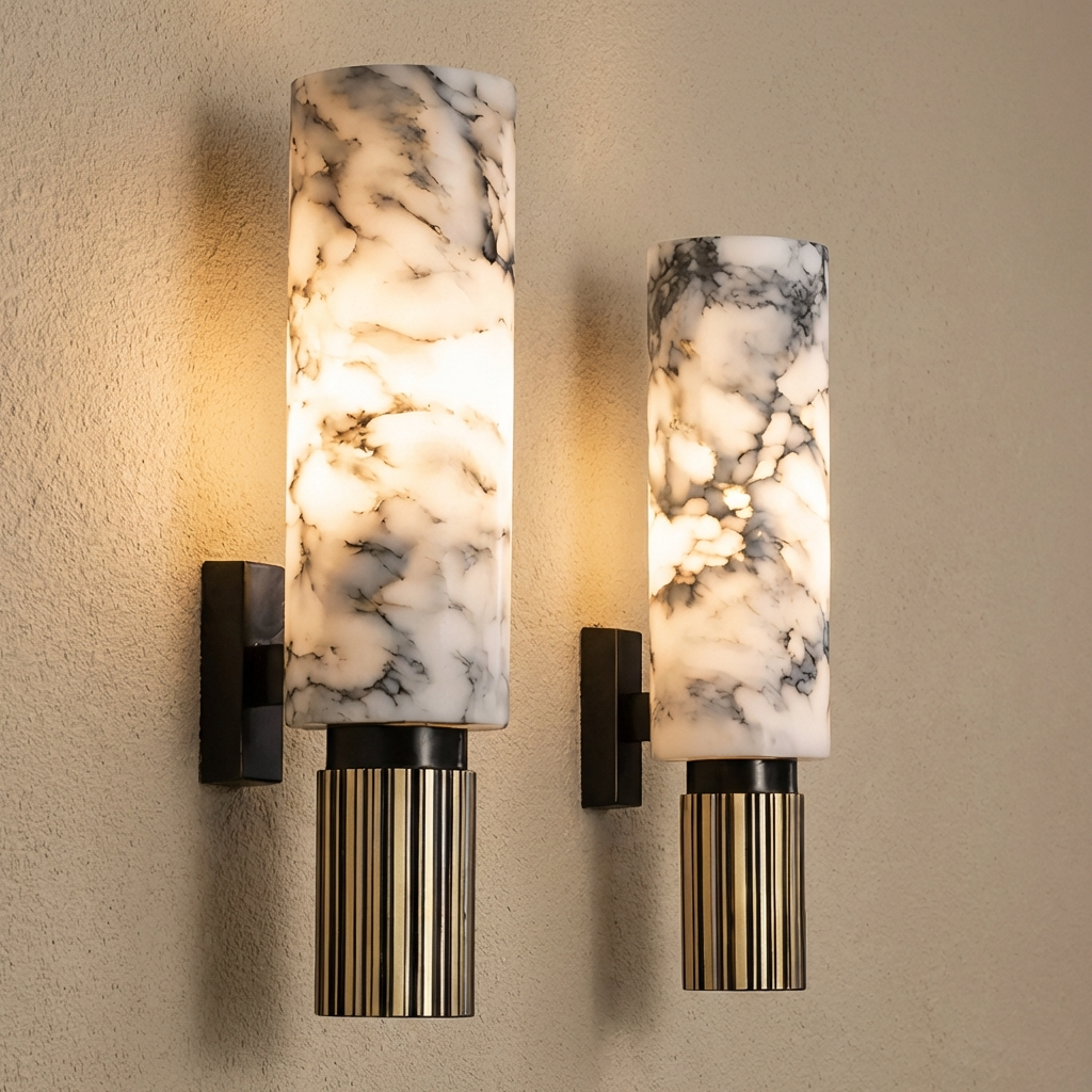 Natural Marble And Brass Wall Light
