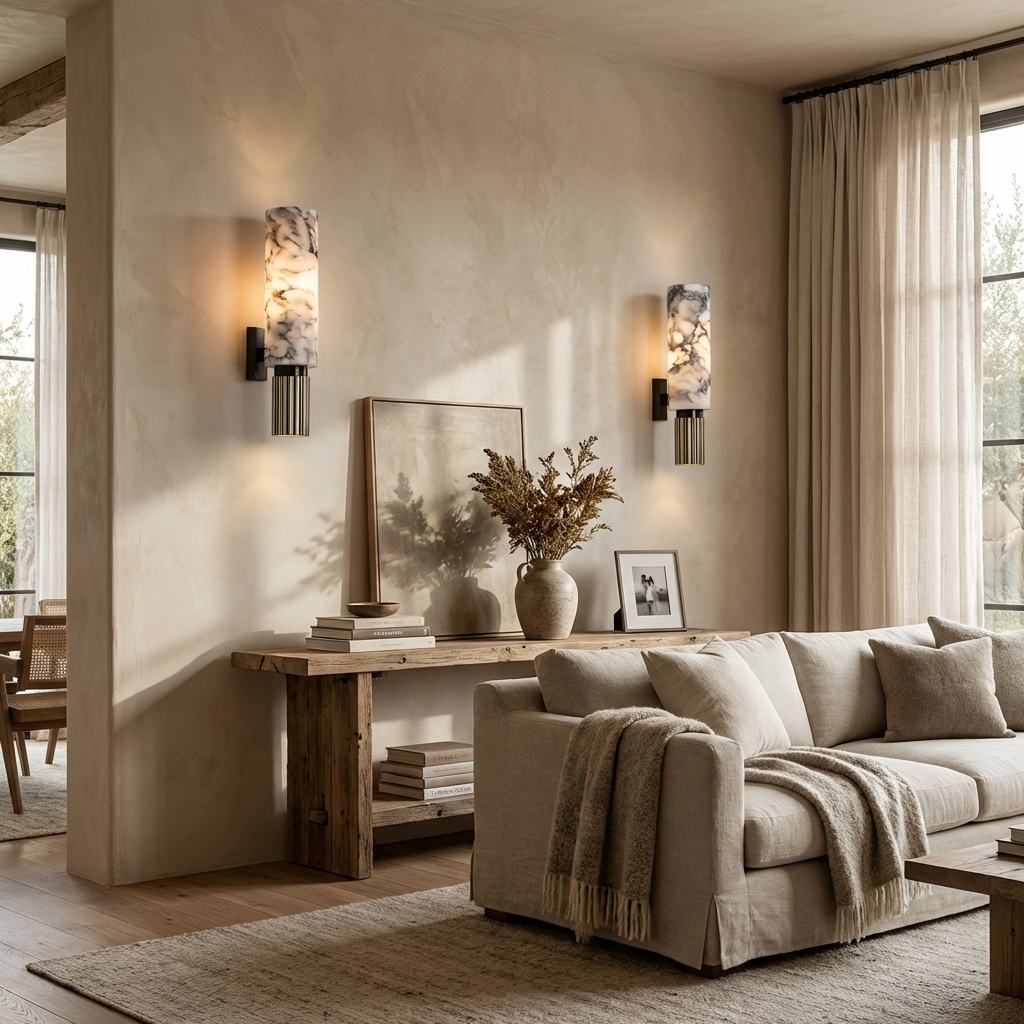 Natural Marble And Brass Wall Light