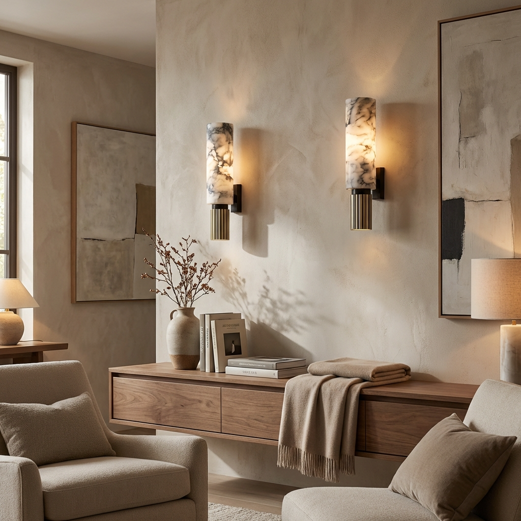 Natural Marble And Brass Wall Light