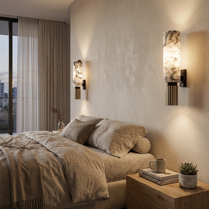 Natural Marble And Brass Wall Light