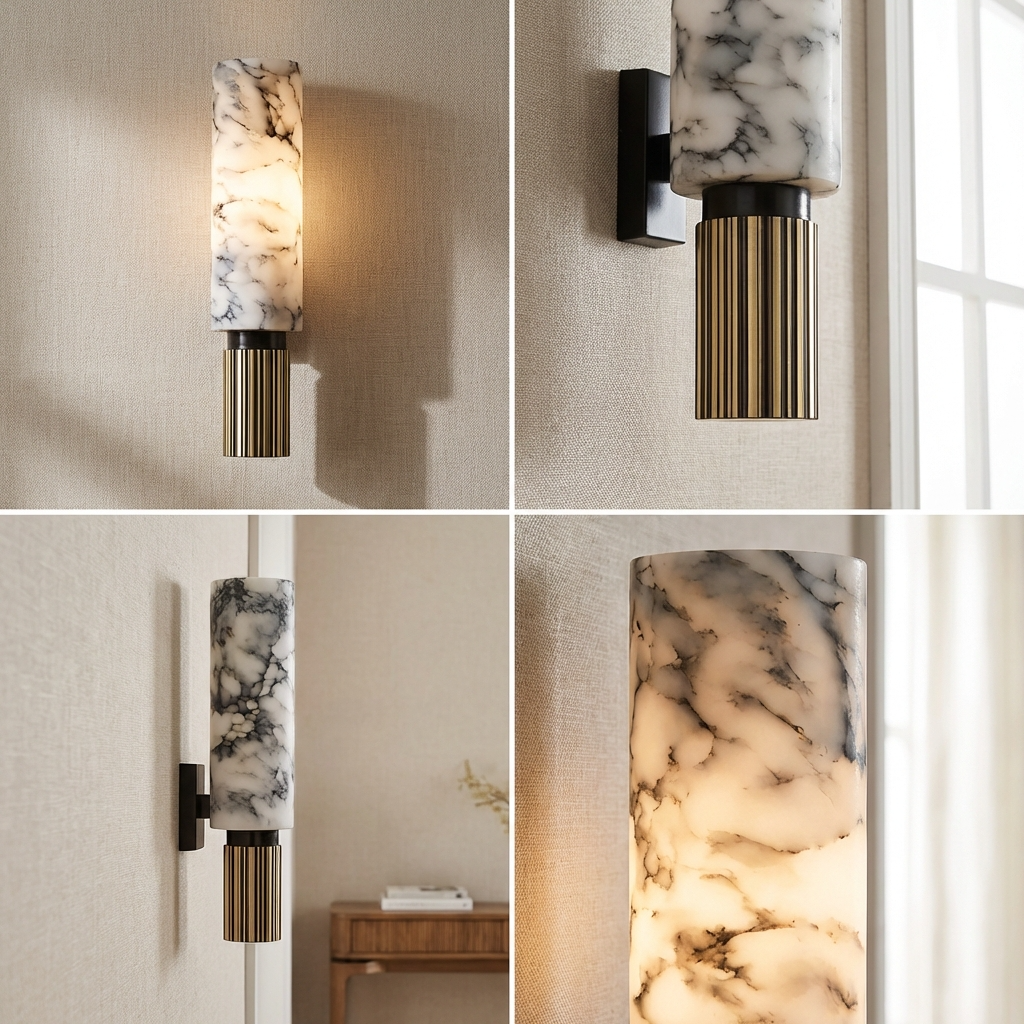 Natural Marble And Brass Wall Light
