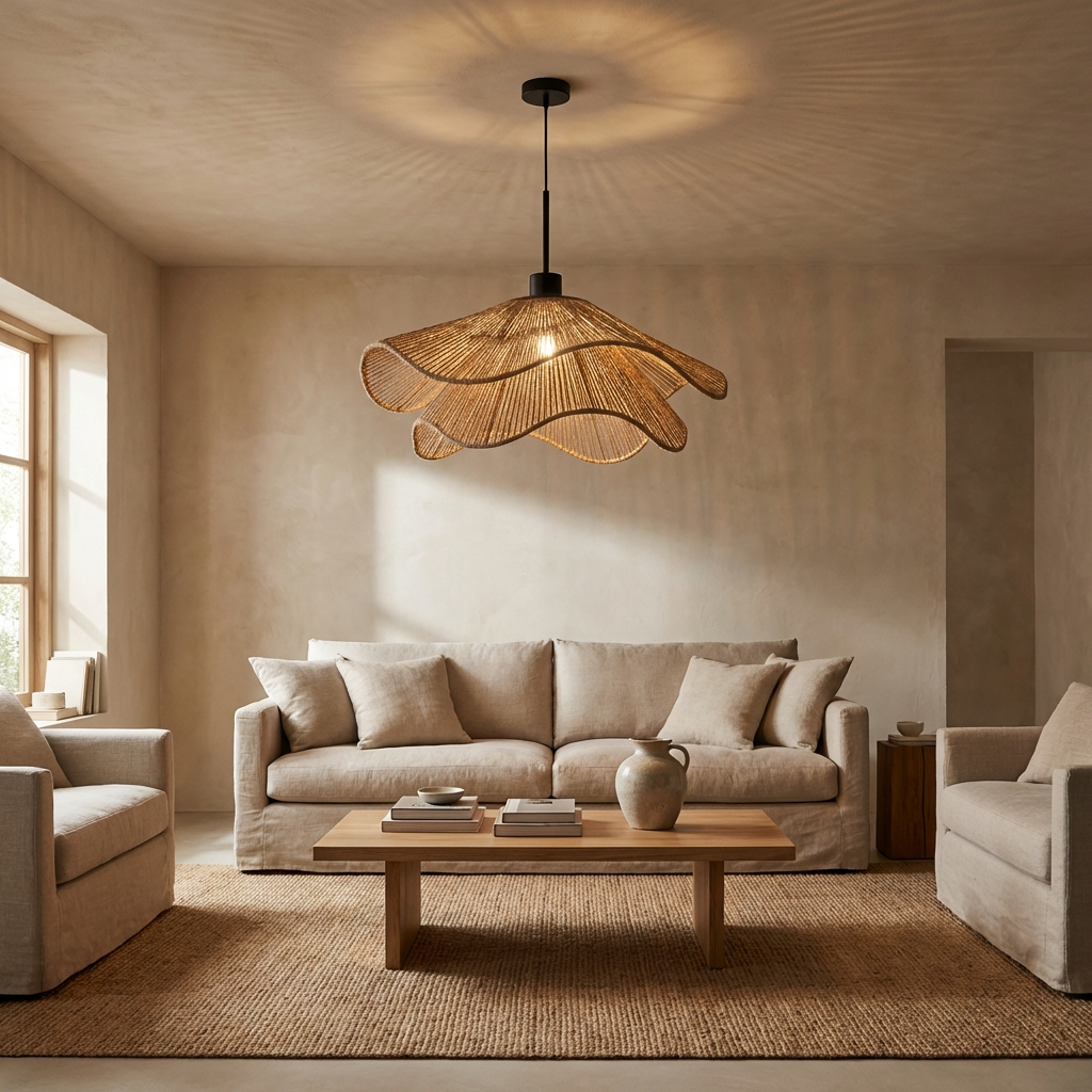 Minimalistic Wabi Sabi Hemp Rope Chandelier