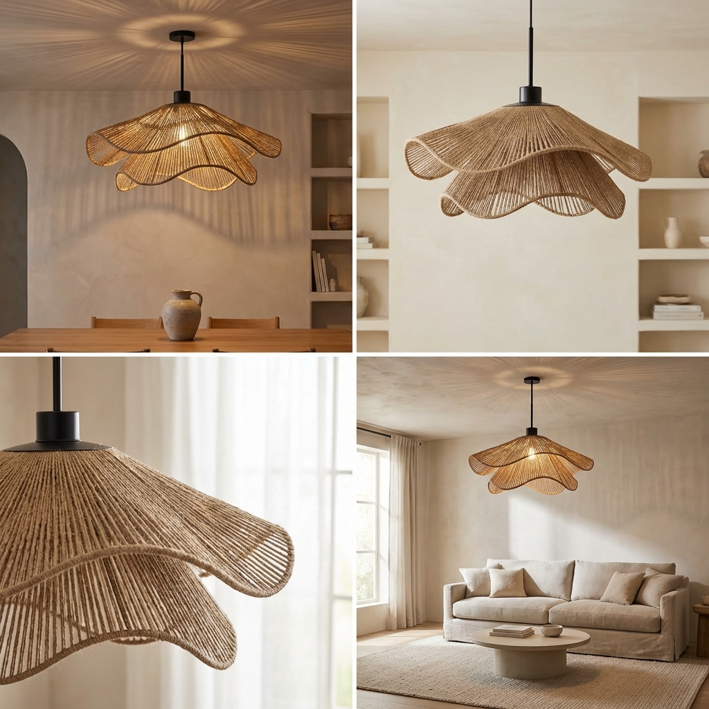 Minimalistic Wabi Sabi Hemp Rope Chandelier