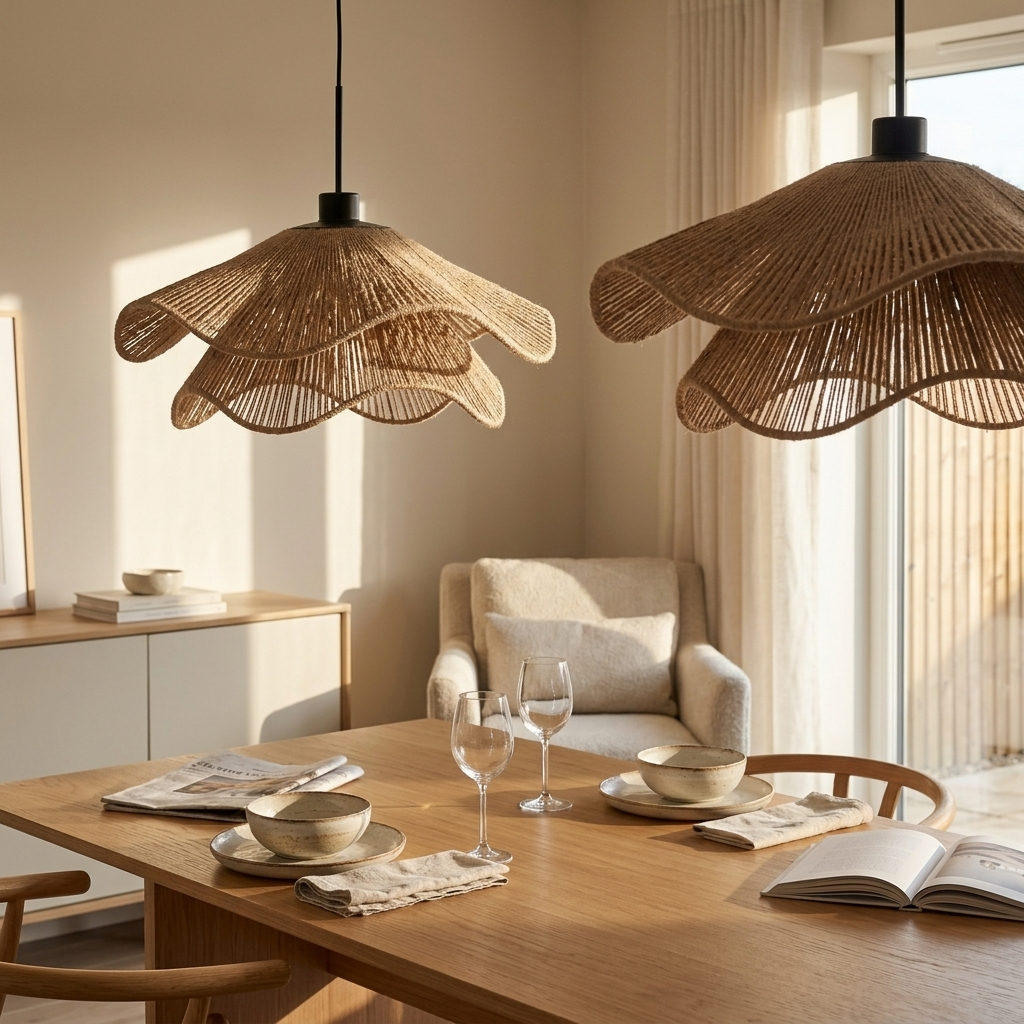 Minimalistic Wabi Sabi Hemp Rope Pendant Light