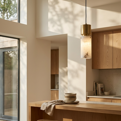 Natural Alabaster Brass Pendant Light