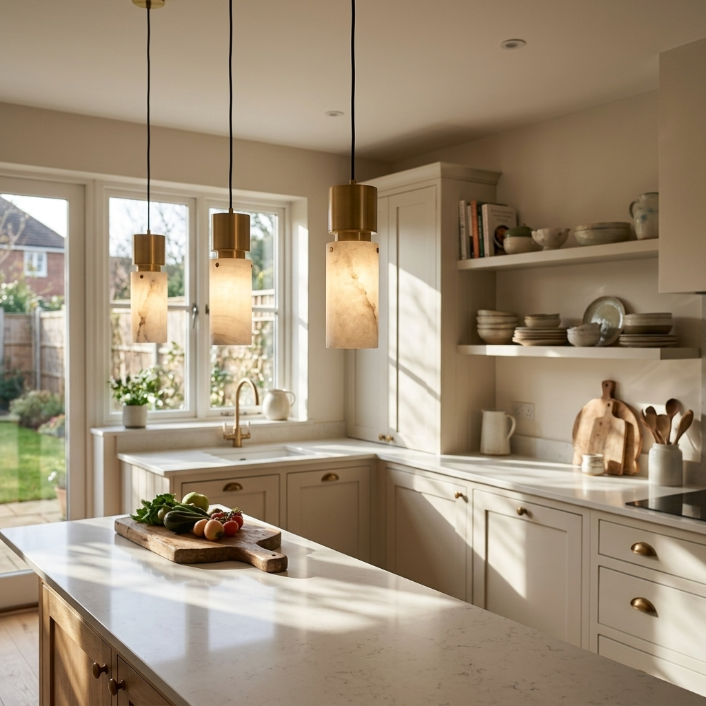 Natural Alabaster Brass Pendant Light