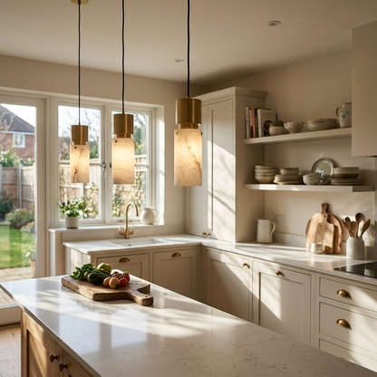 Natural Alabaster Brass Pendant Light