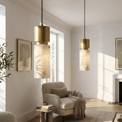 Natural Alabaster Brass Pendant Light