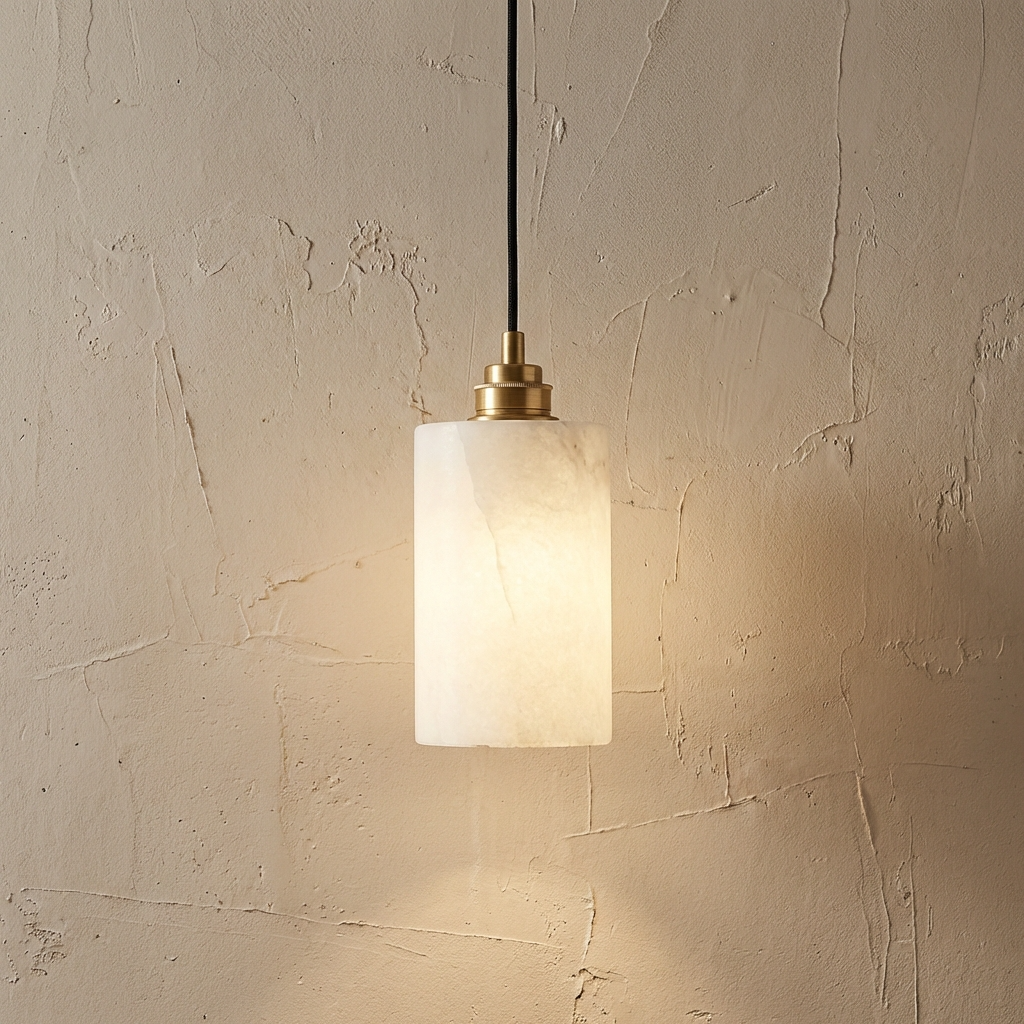 Natural Alabaster Cylinder Pendant Light