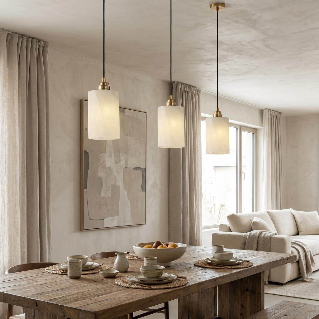 Natural Alabaster Cylinder Pendant Light