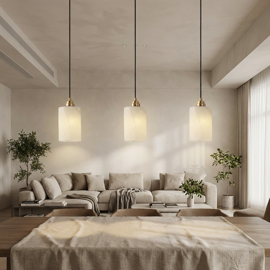 Natural Alabaster Cylinder Pendant Light