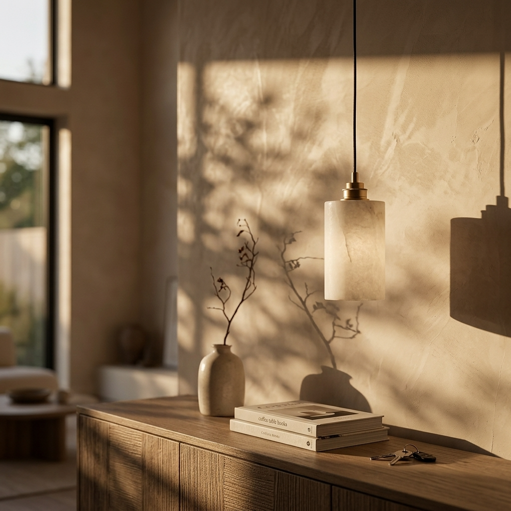 Natural Alabaster Cylinder Pendant Light