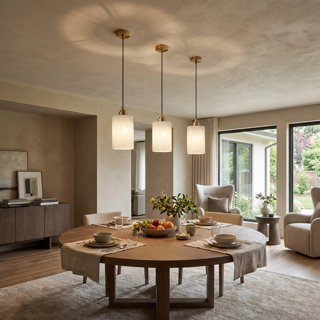 Natural Alabaster Cylinder Pendant Light