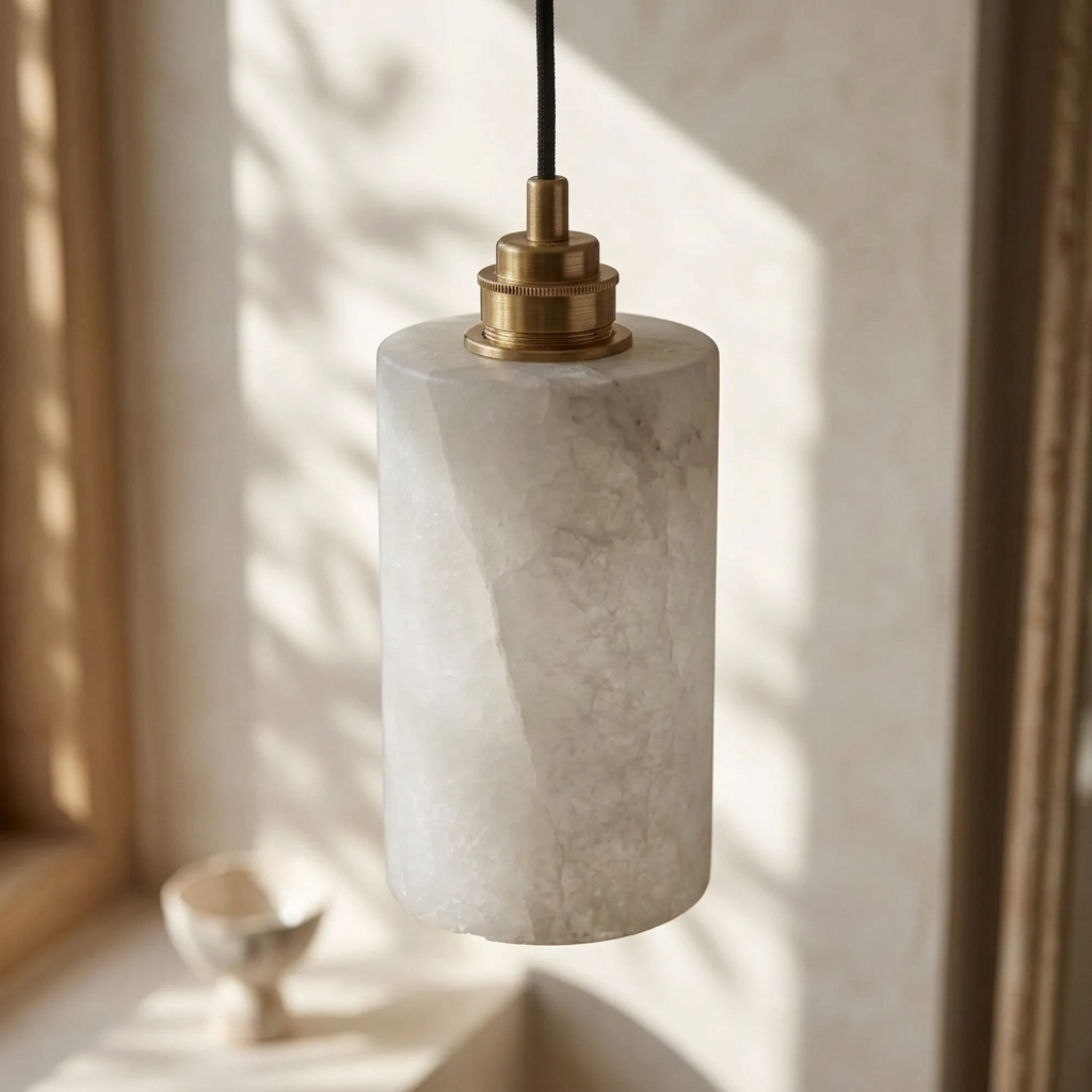 Natural Alabaster Cylinder Pendant Light