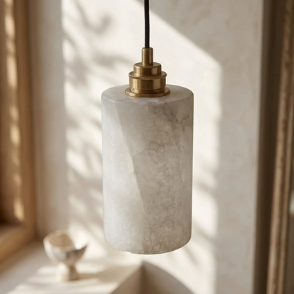 Natural Alabaster Cylinder Pendant Light