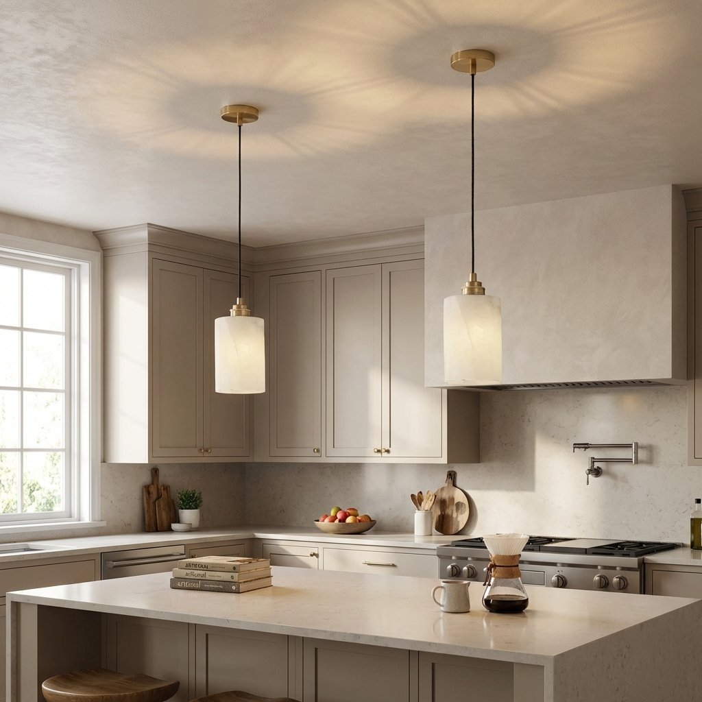 Natural Alabaster Cylinder Pendant Light