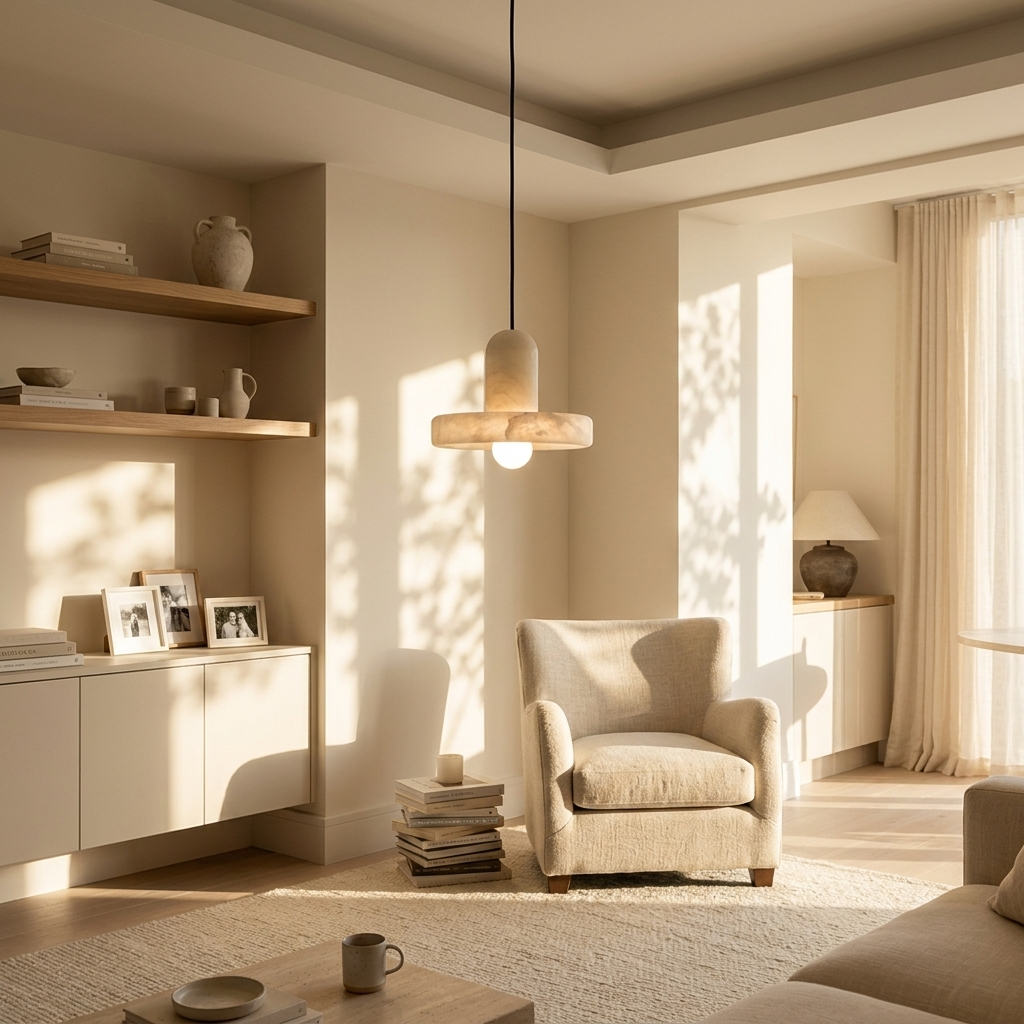 Natural Alabaster Disc Pendant Light