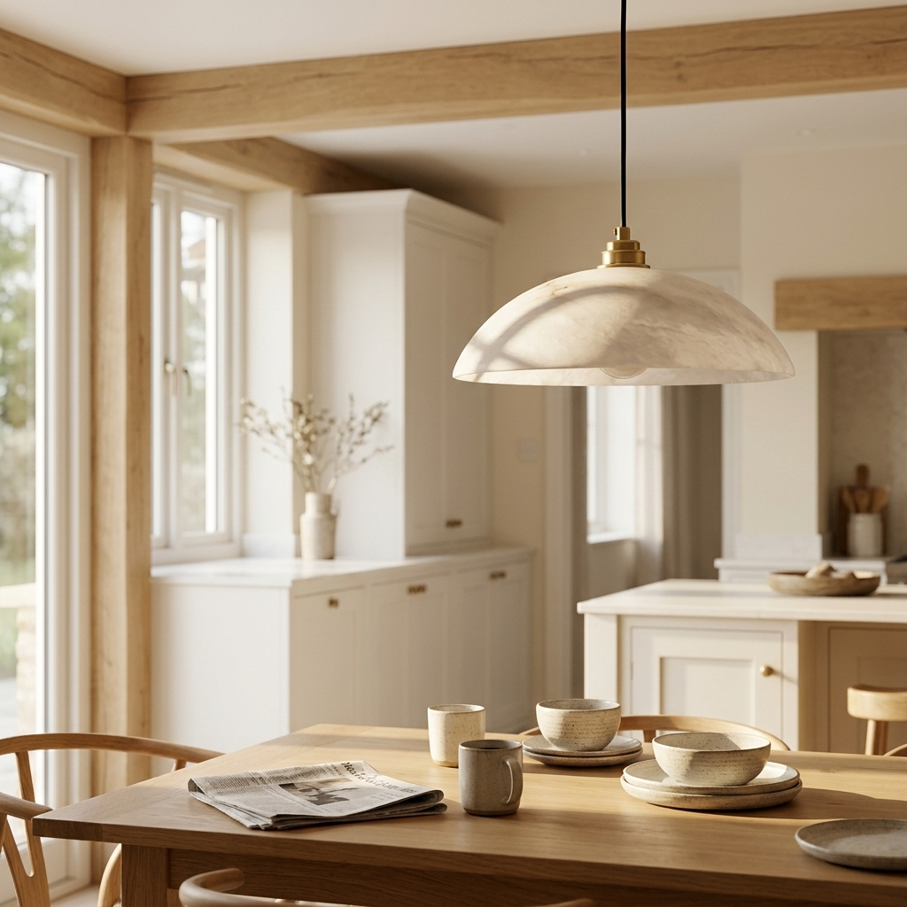 Natural Alabaster Dome Pendant Light