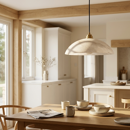 Natural Alabaster Dome Pendant Light