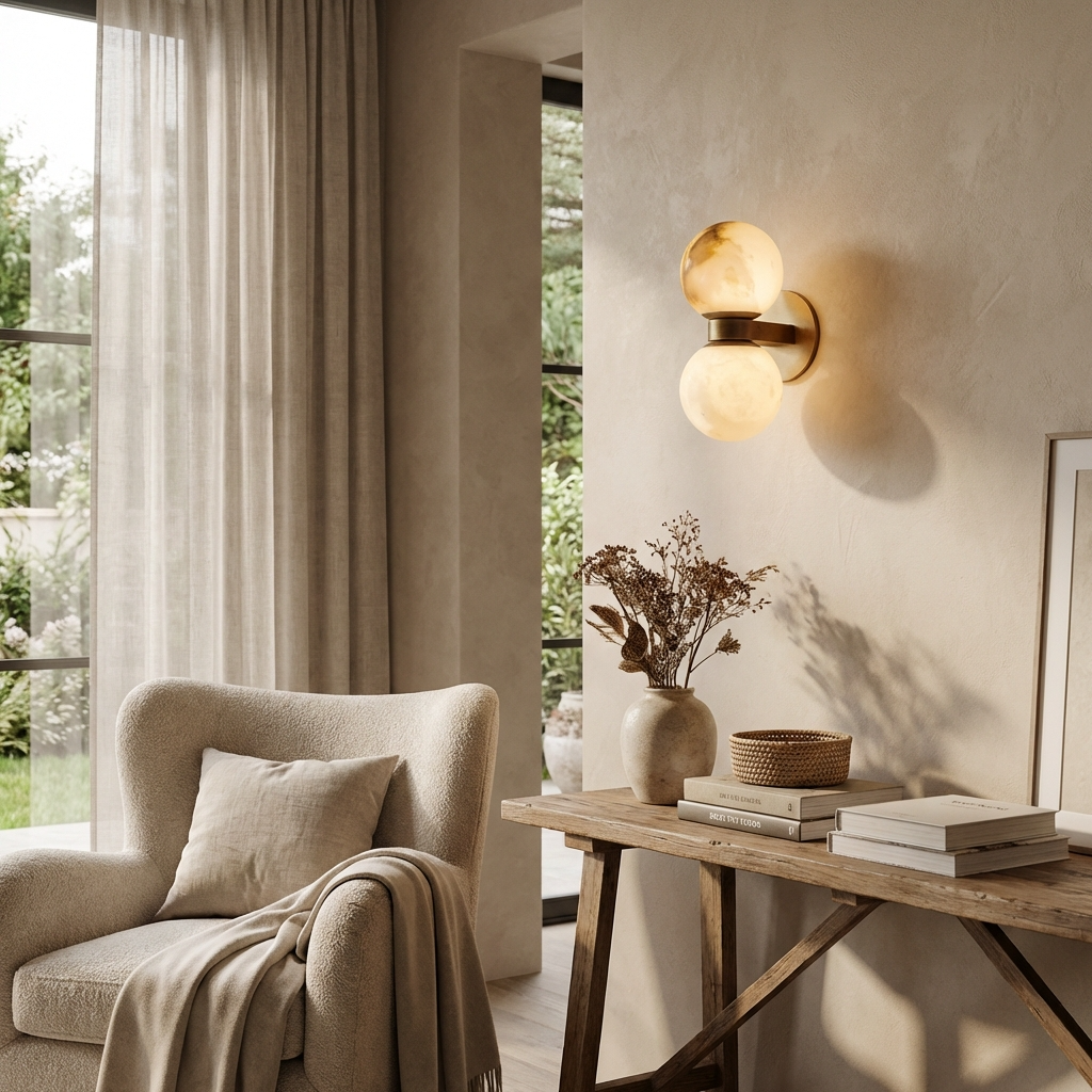 Natural Alabaster Double Ball Wall Light