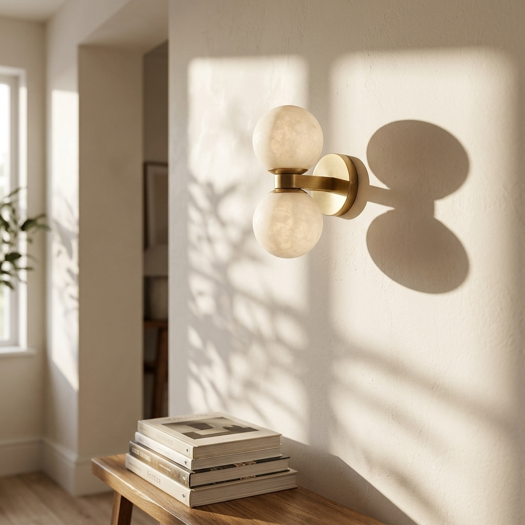 Natural Alabaster Double Ball Wall Light