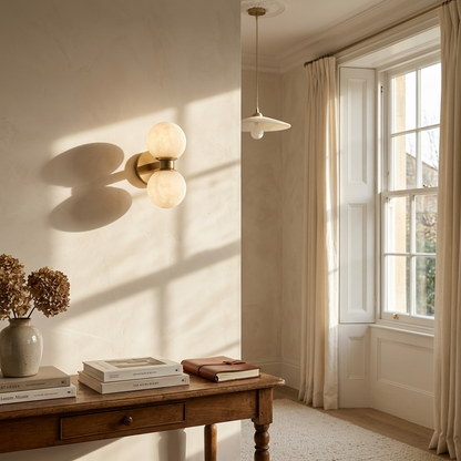Natural Alabaster Double Ball Wall Light