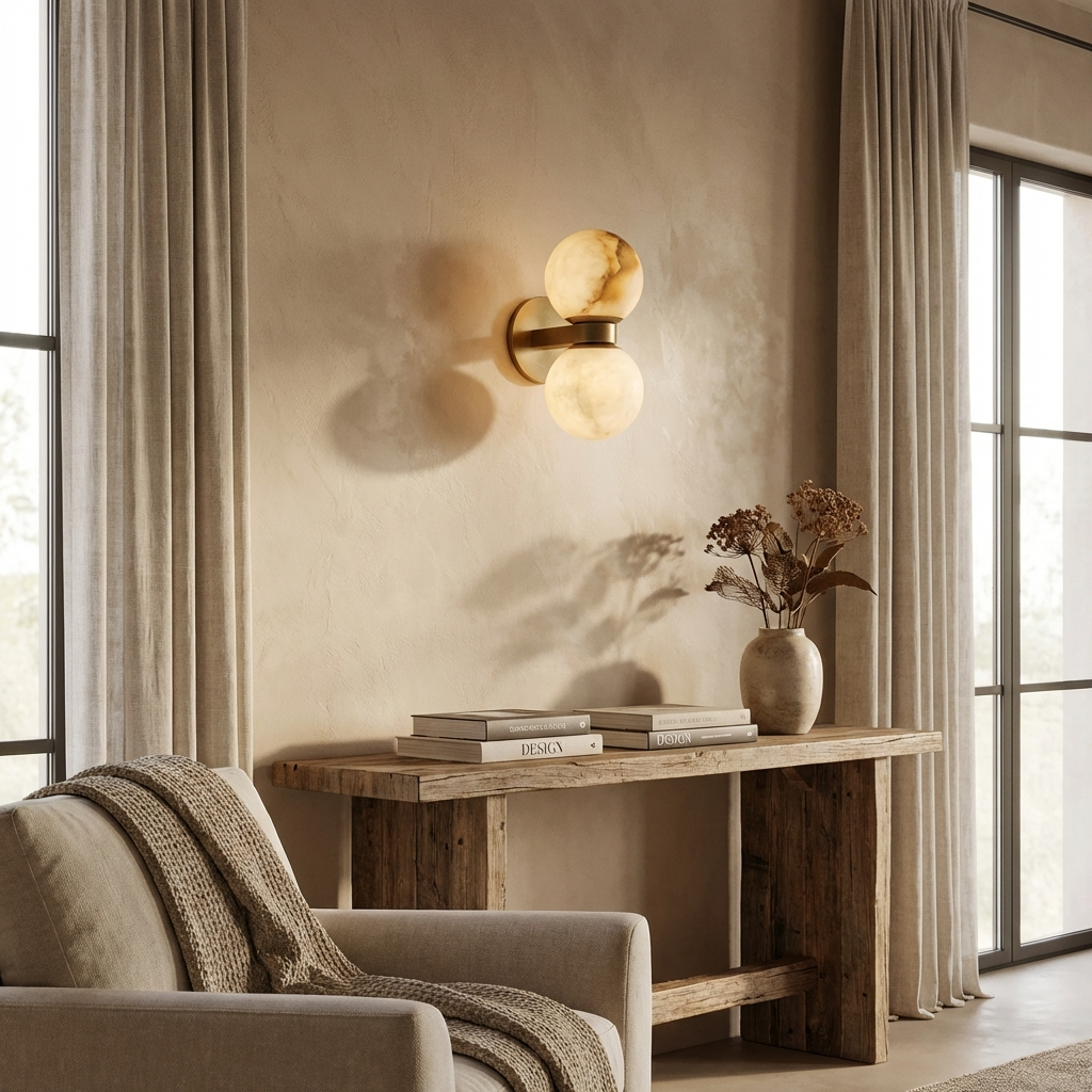 Natural Alabaster Double Ball Wall Light
