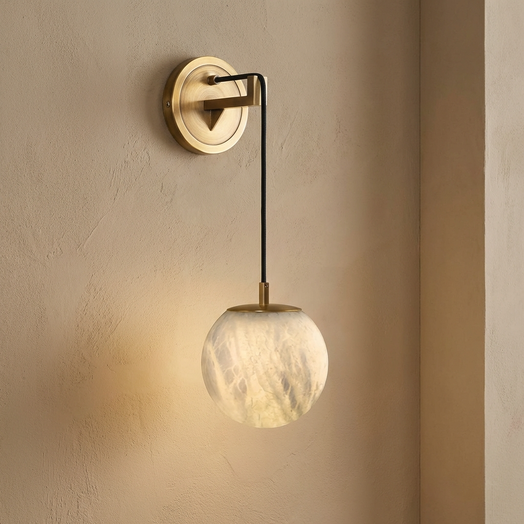Natural Alabaster Drop Globe Wall Light