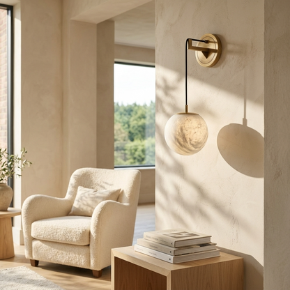 Natural Alabaster Drop Globe Wall Light